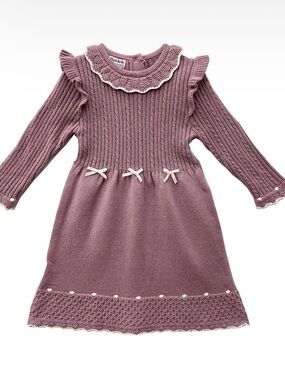 Blueberi Boulevard sweater cable crochet trim Dress with Lace Collar size 3T
